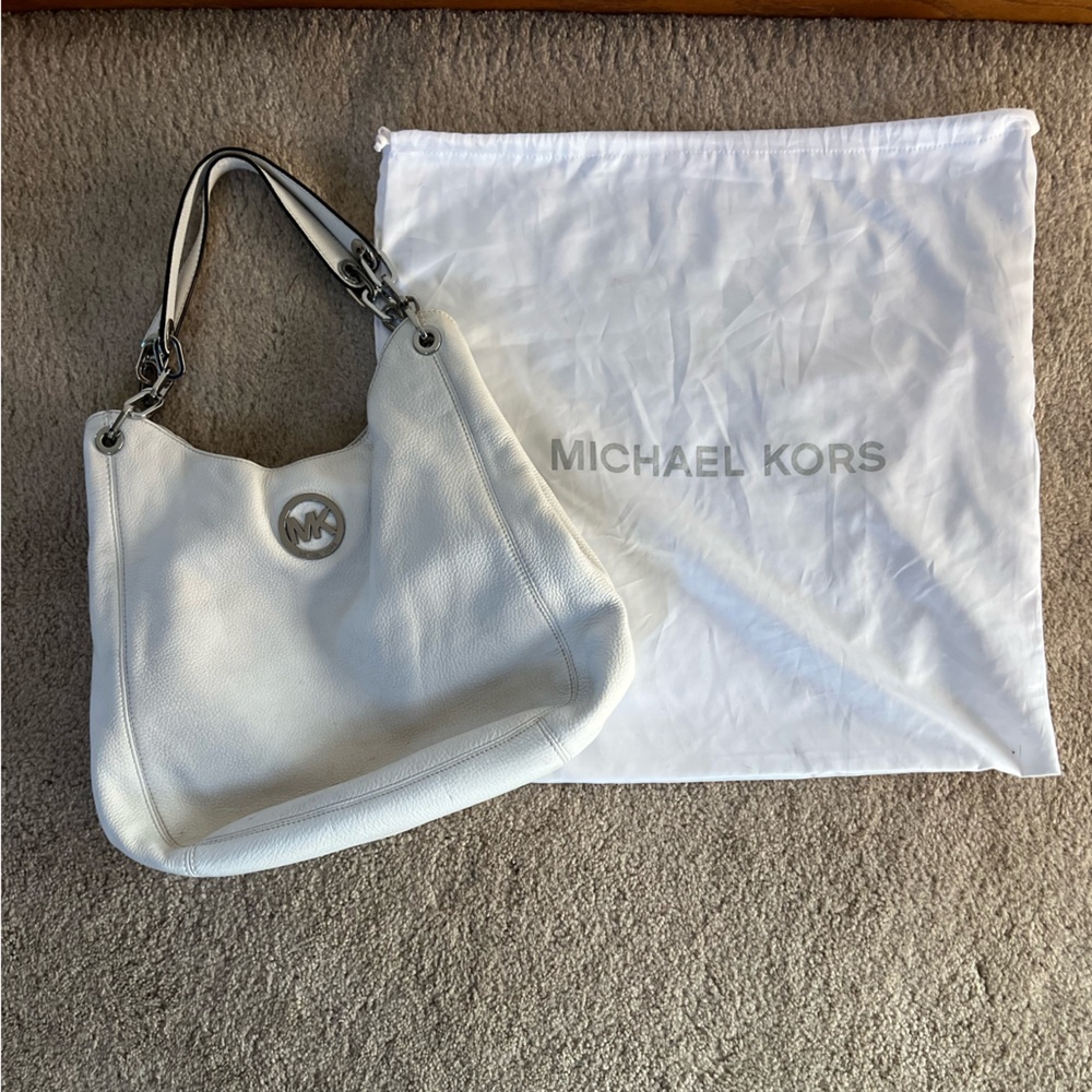 Michael Kors Cream/white Shoulder Bag with Silver Accents